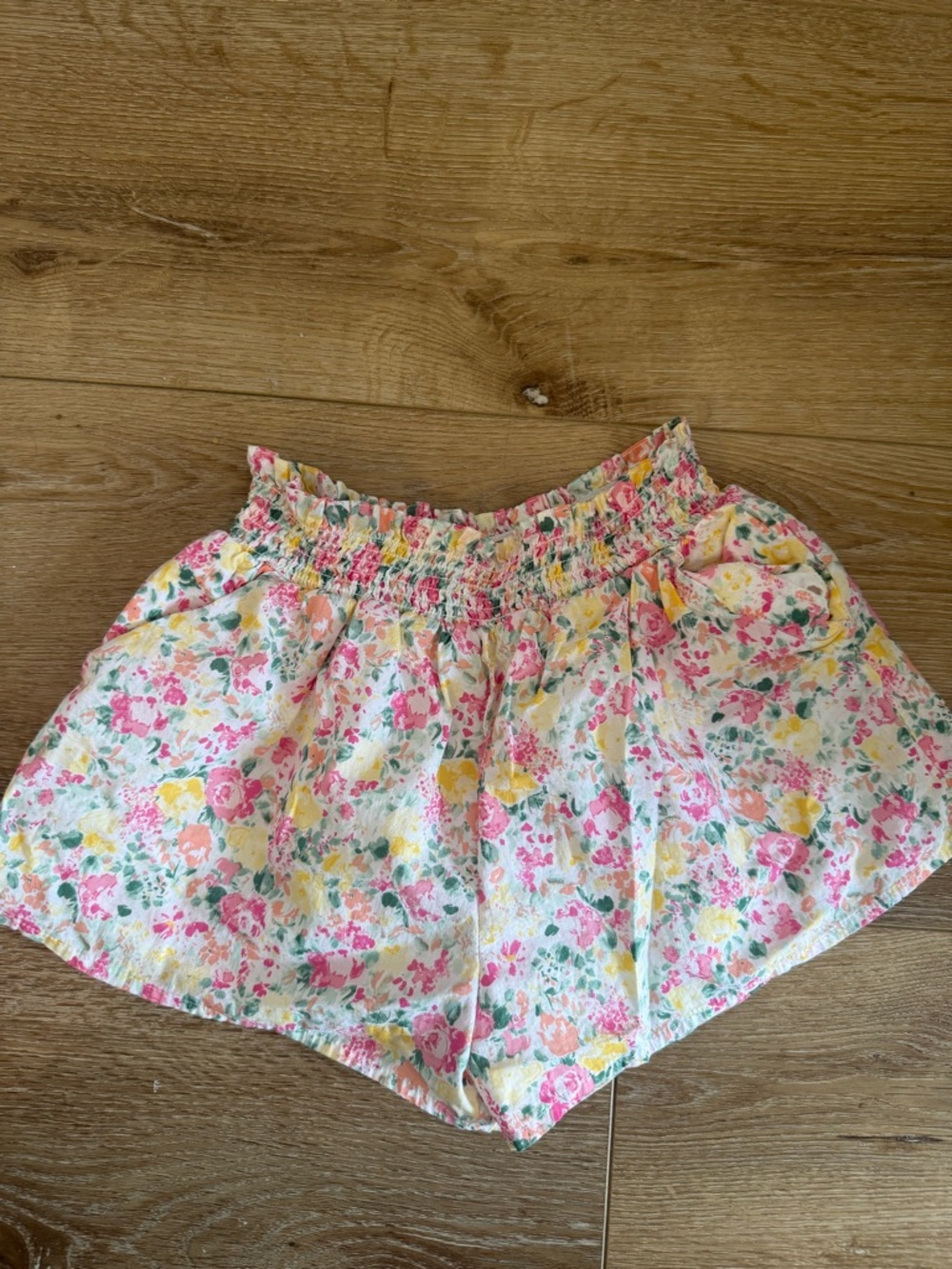 Girls Floral Smocked Waist Shorts - Pink, Yellow, Green